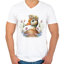 PRINTFASHION Kacsa virágokkal - Férfi V-nyakú póló - Fehér férfi póló