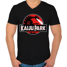 PRINTFASHION Kaiju park - Férfi V-nyakú póló - Fekete férfi póló