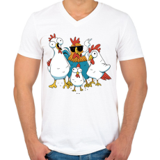 PRINTFASHION Kakas és csirkék - Férfi V-nyakú póló - Fehér