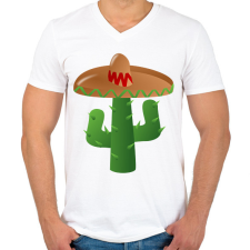 PRINTFASHION Kaktusz-sombrero - Férfi V-nyakú póló - Fehér férfi póló