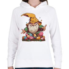 PRINTFASHION Kalapos törpe húsvéti tojásokkal - Női kapucnis pulóver - Fehér női pulóver, kardigán