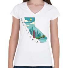 PRINTFASHION Kalifornia - Női V-nyakú póló - Fehér női póló