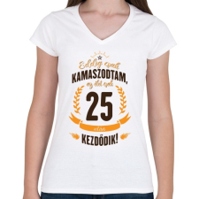 PRINTFASHION kamasz-25-brown-orange - Női V-nyakú póló - Fehér női póló