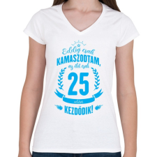 PRINTFASHION kamasz-25-cyan - Női V-nyakú póló - Fehér női póló
