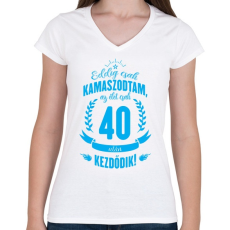 PRINTFASHION kamasz-40-cyan - Női V-nyakú póló - Fehér