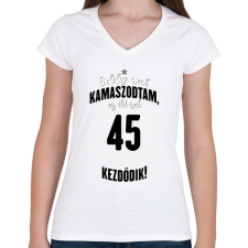 PRINTFASHION kamasz-45-black-white - Női V-nyakú póló - Fehér női póló