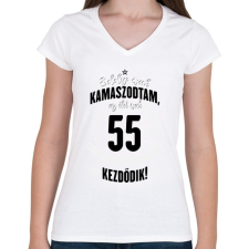 PRINTFASHION kamasz-55-black-white - Női V-nyakú póló - Fehér női póló