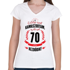 PRINTFASHION kamasz-70-black-red - Női V-nyakú póló - Fehér