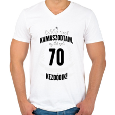 PRINTFASHION kamasz-70-black-white - Férfi V-nyakú póló - Fehér férfi póló