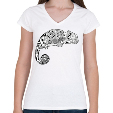 PRINTFASHION Kamé Leon - Női V-nyakú póló - Fehér női póló