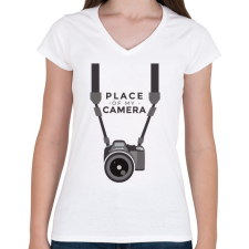 PRINTFASHION Kamerám helye - Női V-nyakú póló - Fehér női póló