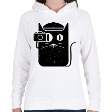 PRINTFASHION Kamerás cica - Női kapucnis pulóver - Fehér női pulóver, kardigán