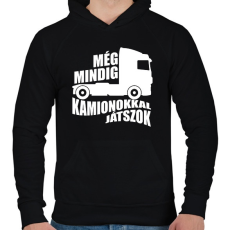 PRINTFASHION Kamionokkal Játszok - Férfi kapucnis pulóver - Fekete