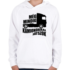 PRINTFASHION Kamionokkal játszok - Gyerek kapucnis pulóver - Fehér