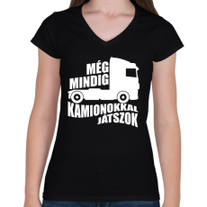 PRINTFASHION Kamionokkal Játszok - Női V-nyakú póló - Fekete