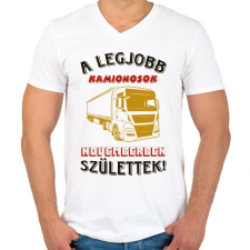 PRINTFASHION Kamionos szülinapja november - Férfi V-nyakú póló - Fehér férfi póló