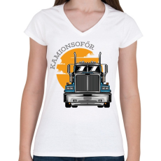 PRINTFASHION Kamionsofőrös minta - Női V-nyakú póló - Fehér