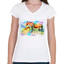 PRINTFASHION kanca és kiscsikója - Női V-nyakú póló - Fehér női póló