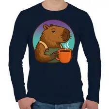 PRINTFASHION Kapibara barista - Férfi hosszú ujjú póló - Sötétkék férfi póló