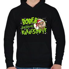 PRINTFASHION Karácsony Bober xmas - Férfi kapucnis pulóver - Fekete férfi pulóver, kardigán