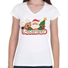 PRINTFASHION Karácsony - December Mézi Télapó Rénszarvas - Női V-nyakú póló - Fehér