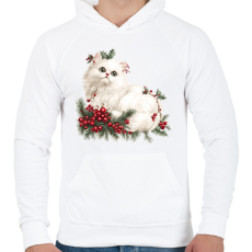 PRINTFASHION karácsony fehér cica - Férfi kapucnis pulóver - Fehér