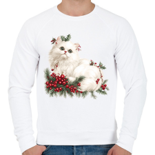 PRINTFASHION karácsony fehér cica - Férfi pulóver - Fehér férfi pulóver, kardigán