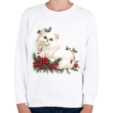 PRINTFASHION karácsony fehér cica - Gyerek pulóver - Fehér gyerek pulóver, kardigán