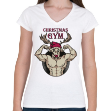 PRINTFASHION Karácsony gyúrás - Christmas gym - Női V-nyakú póló - Fehér női póló