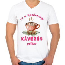 PRINTFASHION karácsony kávé - Férfi V-nyakú póló - Fehér