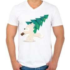 PRINTFASHION Karácsony - kis rókával - Férfi V-nyakú póló - Fehér férfi póló