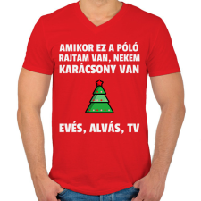 PRINTFASHION KARÁCSONY MODE ON - Férfi V-nyakú póló - Piros férfi póló