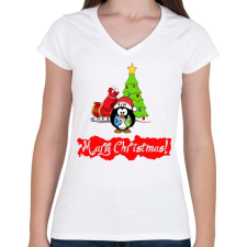 PRINTFASHION karácsony - Női V-nyakú póló - Fehér női póló
