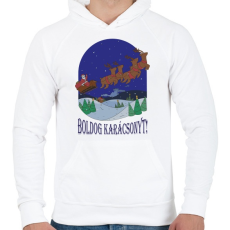 PRINTFASHION Karácsony - Télapó szánon  - Férfi kapucnis pulóver - Fehér