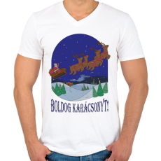 PRINTFASHION Karácsony - Télapó szánon  - Férfi V-nyakú póló - Fehér