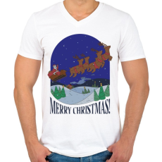 PRINTFASHION Karácsony télapó szánon - Férfi V-nyakú póló - Fehér