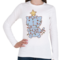 PRINTFASHION Karácsonyfa cica - Női hosszú ujjú póló - Fehér