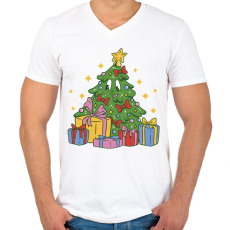 PRINTFASHION Karácsonyfa - Férfi V-nyakú póló - Fehér