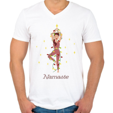 PRINTFASHION Karácsonyfa jóga póz - Férfi V-nyakú póló - Fehér férfi póló