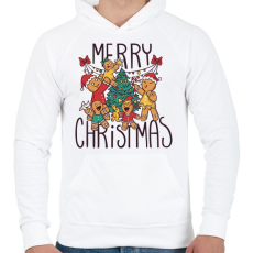 PRINTFASHION Karácsonyfa mézi és barátai - Férfi kapucnis pulóver - Fehér