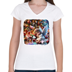 PRINTFASHION Karácsonyi angyal - Női V-nyakú póló - Fehér