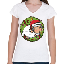 PRINTFASHION Karácsonyi bárány - Női V-nyakú póló - Fehér női póló