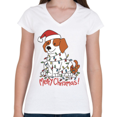 PRINTFASHION Karácsonyi beagle - Női V-nyakú póló - Fehér
