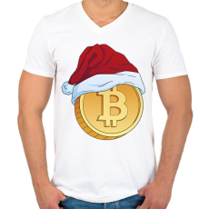 PRINTFASHION Karácsonyi bitcoin - Férfi V-nyakú póló - Fehér