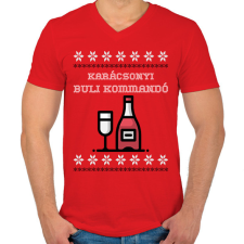 PRINTFASHION KARÁCSONYI BULI KOMMANDÓ - Férfi V-nyakú póló - Piros férfi póló