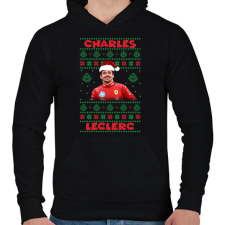 PRINTFASHION Karácsonyi Charles Leclerc - Férfi kapucnis pulóver - Fekete férfi pulóver, kardigán