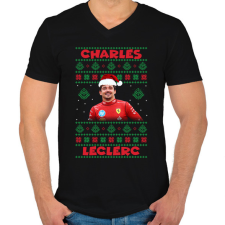 PRINTFASHION Karácsonyi Charles Leclerc - Férfi V-nyakú póló - Fekete férfi póló