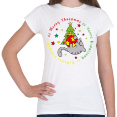 PRINTFASHION Karácsonyi - Cica 2 - Női póló - Fehér