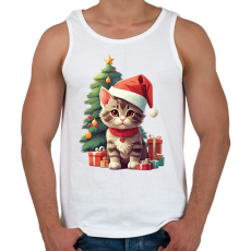 PRINTFASHION Karácsonyi cica - Férfi atléta - Fehér