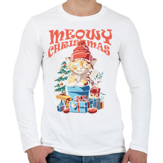PRINTFASHION Karácsonyi cica - Férfi hosszú ujjú póló - Fehér